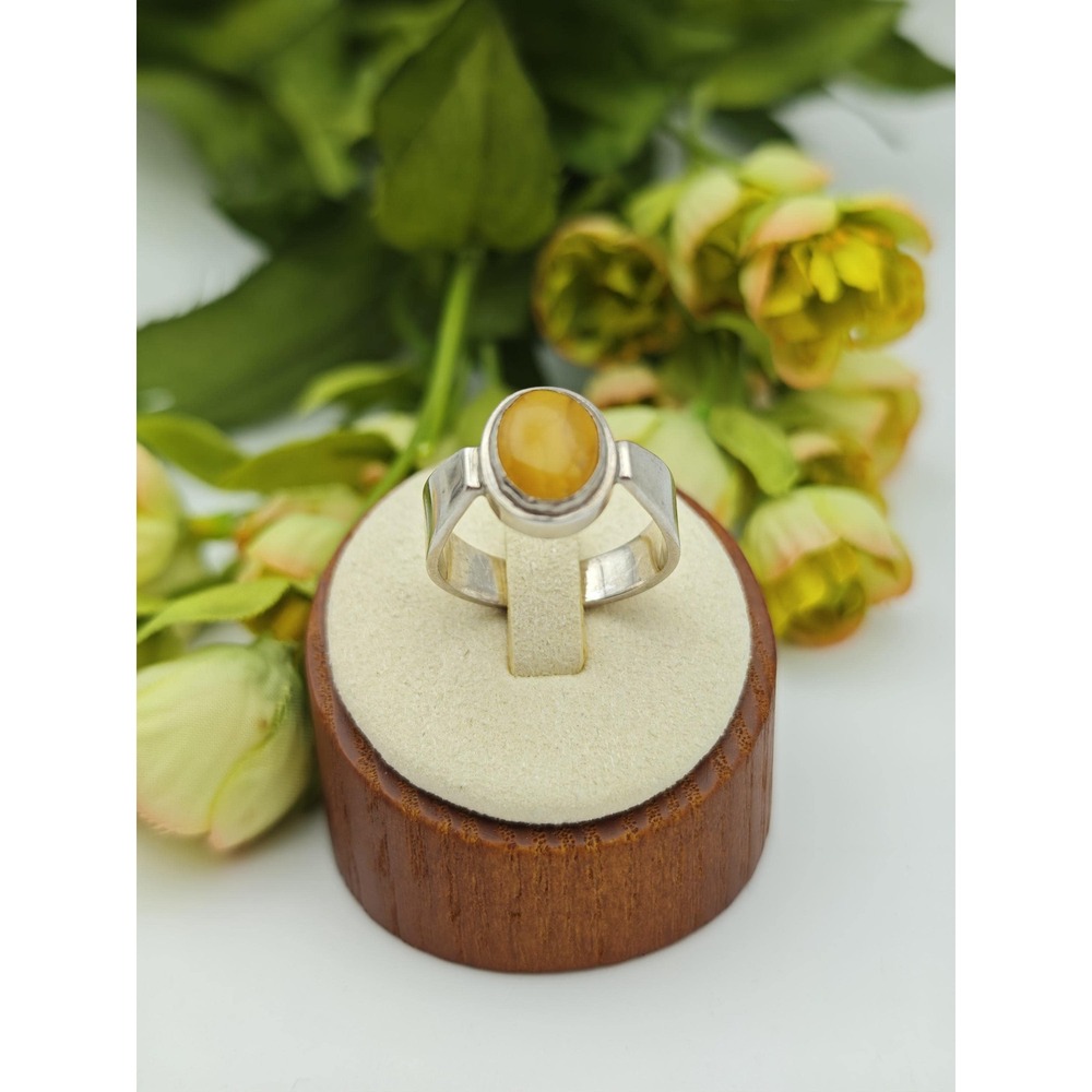 Modernist Baltic Amber Sterling Silver Ring Women 9.5 Yellow Bezel Geometric